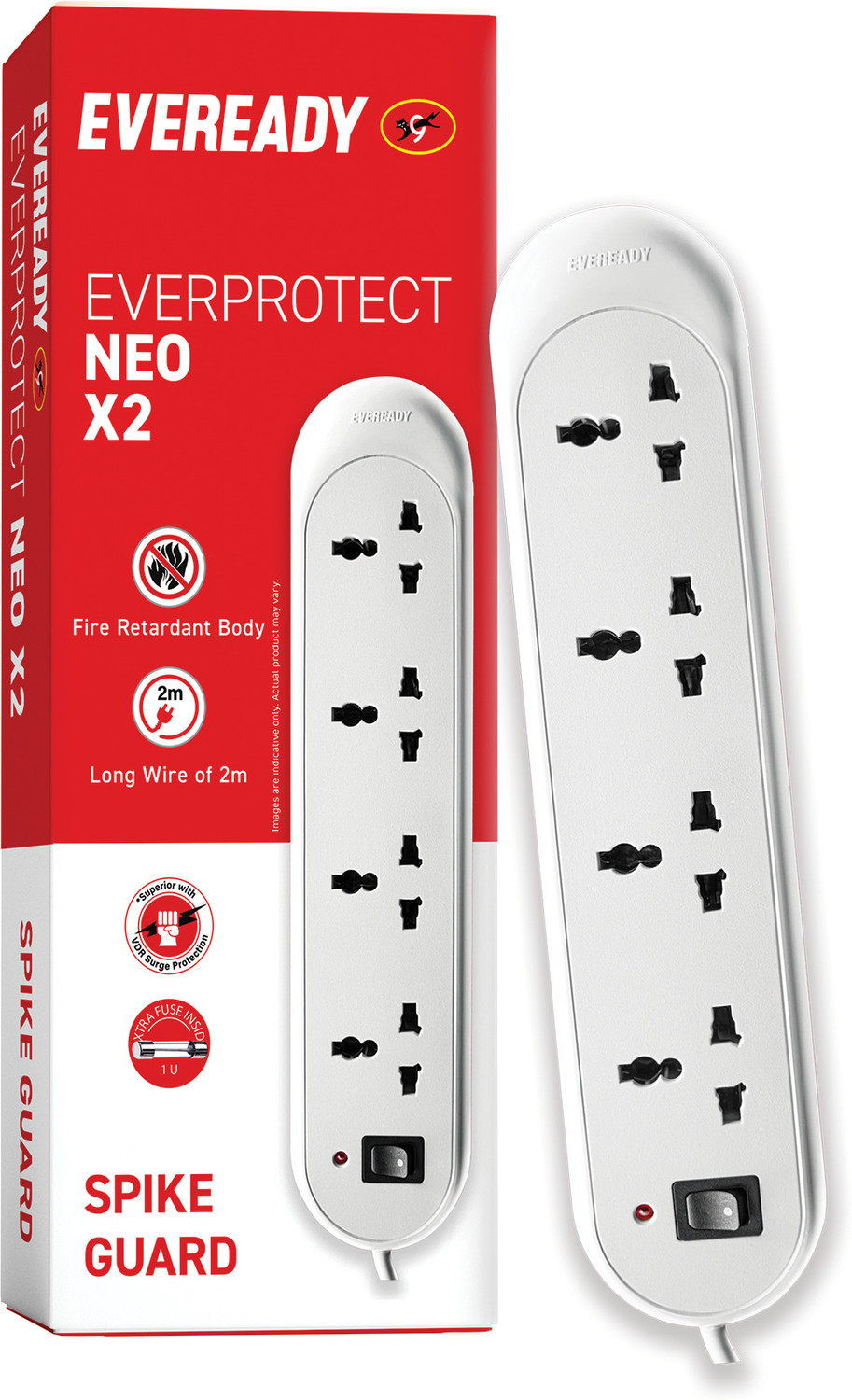 Image of EVEREADY Everprotect Ultra Spike Guard - X4 (4 meter) 4 Socket Extension Boards (Red, 4 m)