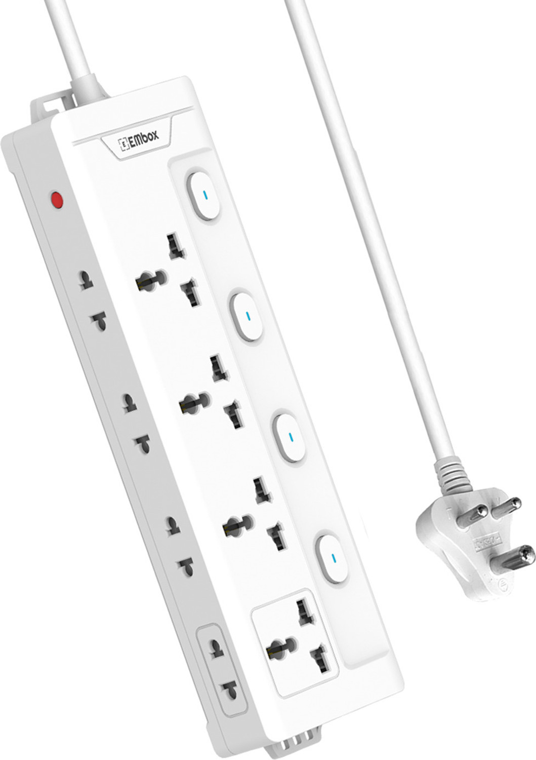Image of EMBox 10A Multi Plug 2500W 3 Socket Extension Boards (White, 3 m)