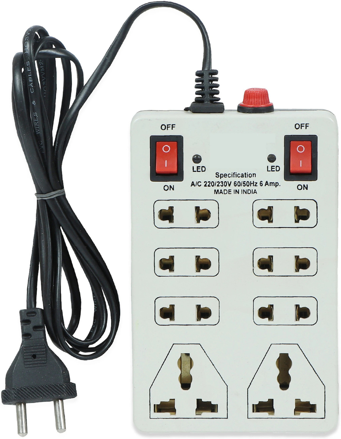 Image of SYARA Hexagon Extension Socket With 1 Meter Cable & 4 USB Ports and 4 SocketQT175 4 Socket Extension Boards (Multicolor, 3 m, With USB Port)