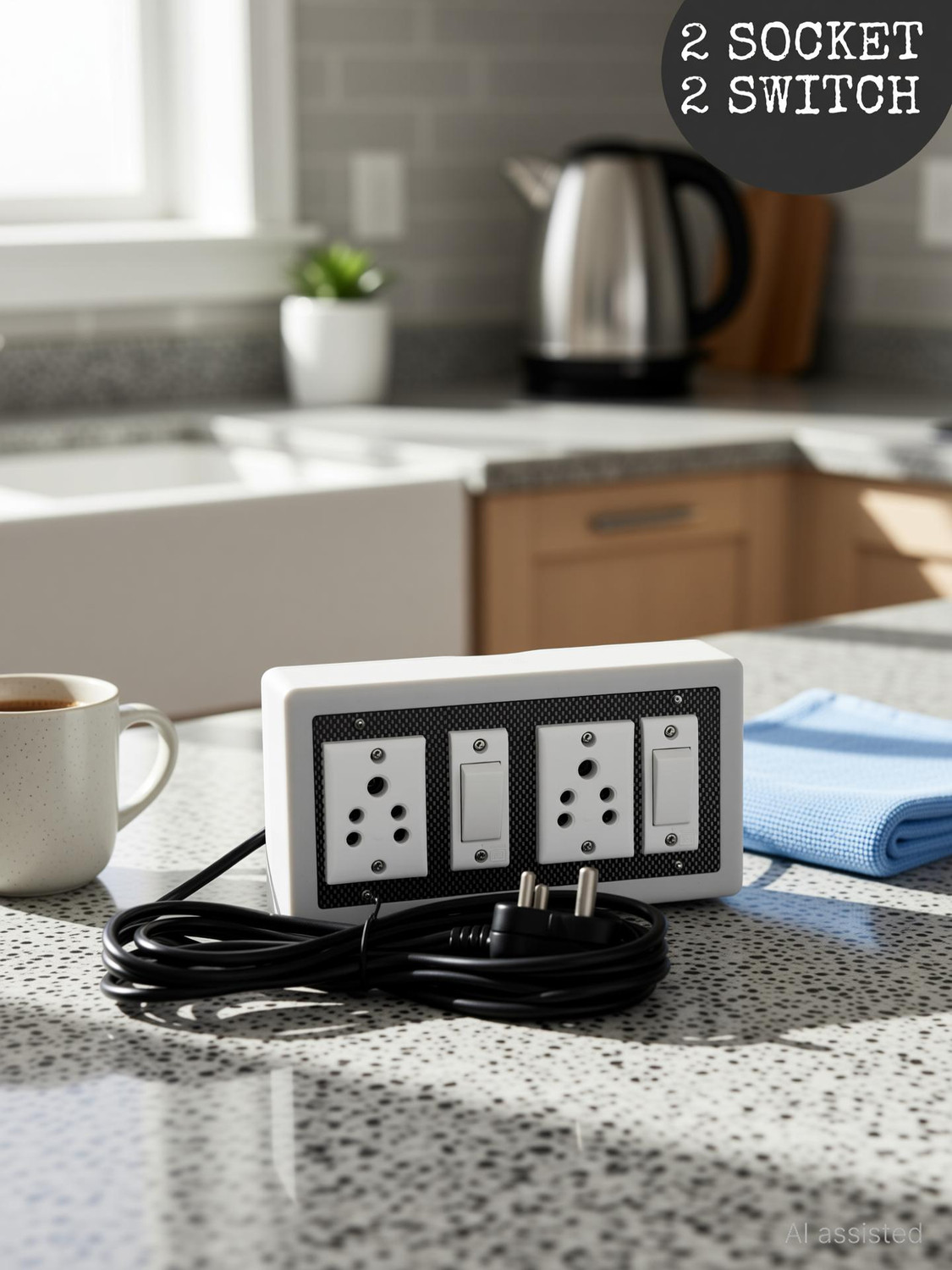 Image of EMBox 10A Multi Plug 2500W 3 Socket Extension Boards (White, 3 m)