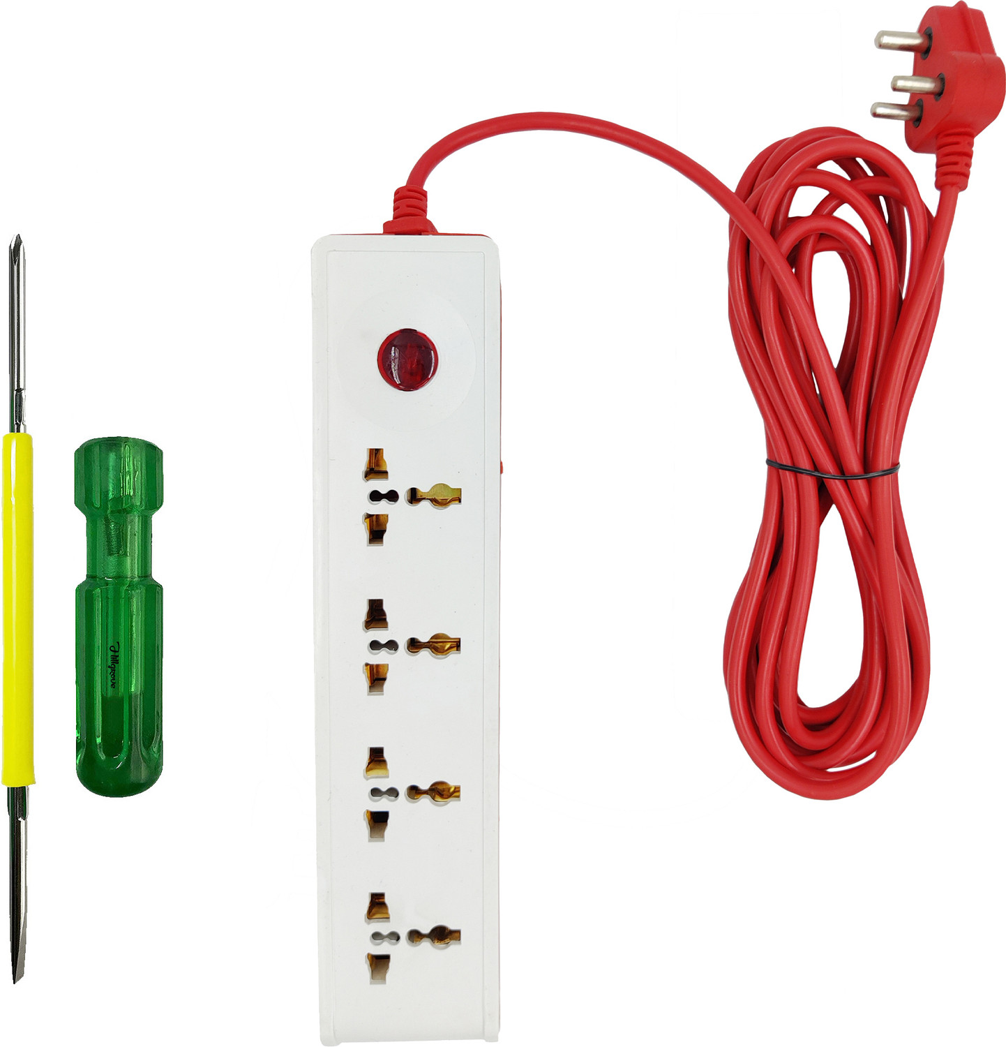 Image of GM Modular 3061 E-Book 4+4 Spike Adaptor with Individual Switch, Indicator, Safety Shutter, International Sockets & Surge Protector 4 Socket Extension Boards (White, 2 m)