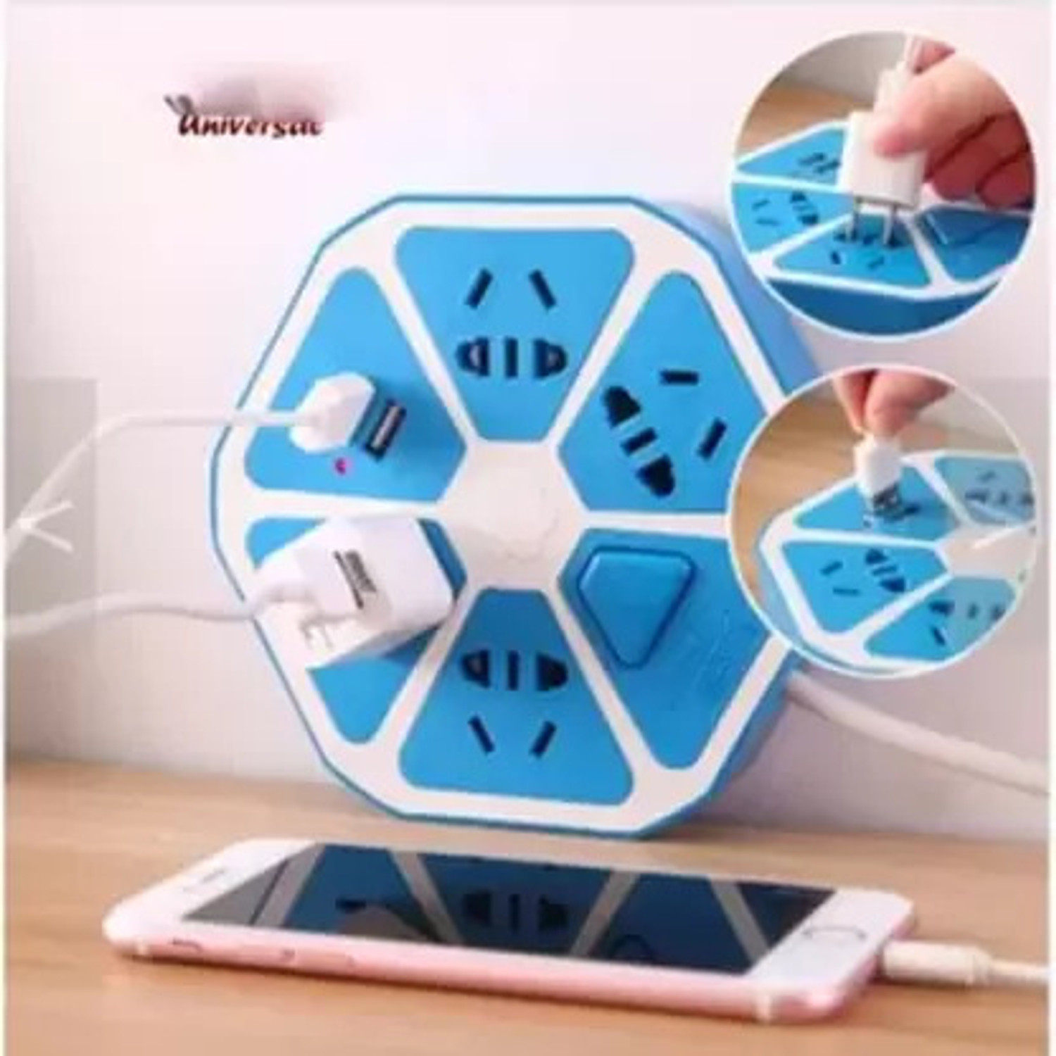 Image of SYARA Hexagon Extension Socket With 1 Meter Cable & 4 USB Ports and 4 SocketQT175 4 Socket Extension Boards (Multicolor, 3 m, With USB Port)
