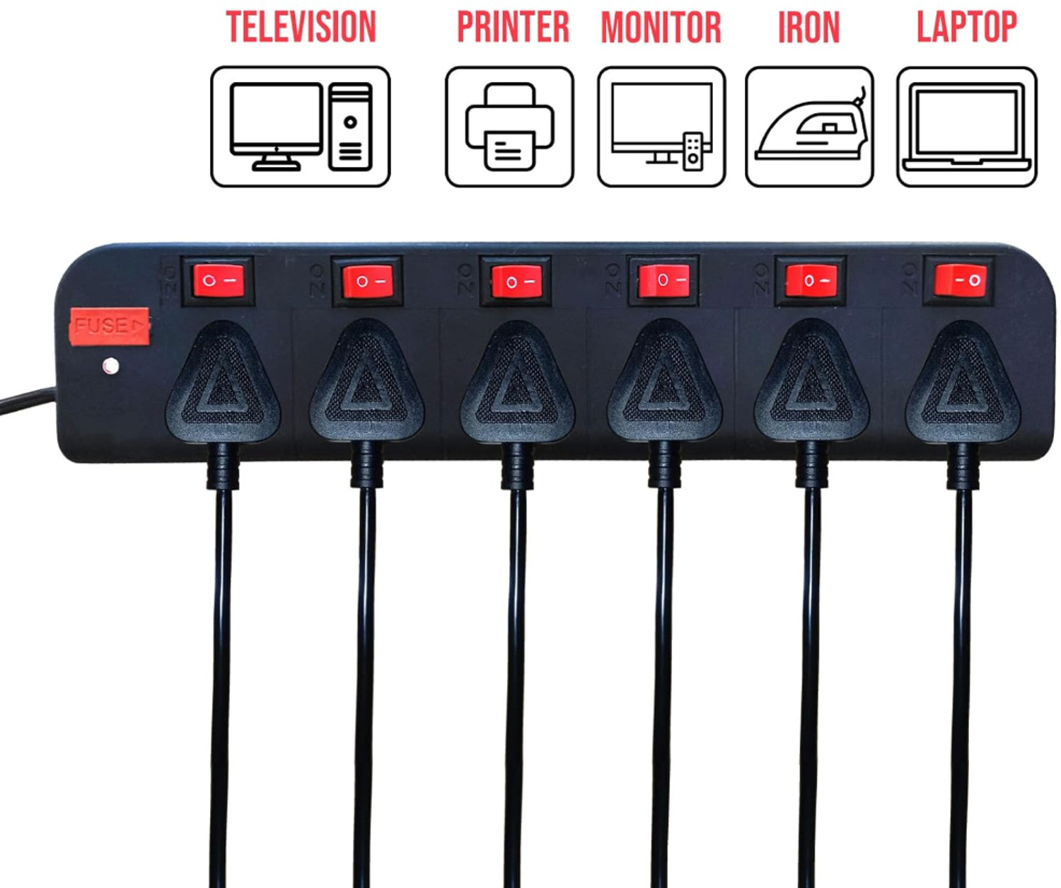Image of TECHTON Extension Board with Long Wire,Surge Protectors Spike Buster,Switch Board WIR476 6 Socket Extension Boards (Black, 3 m)