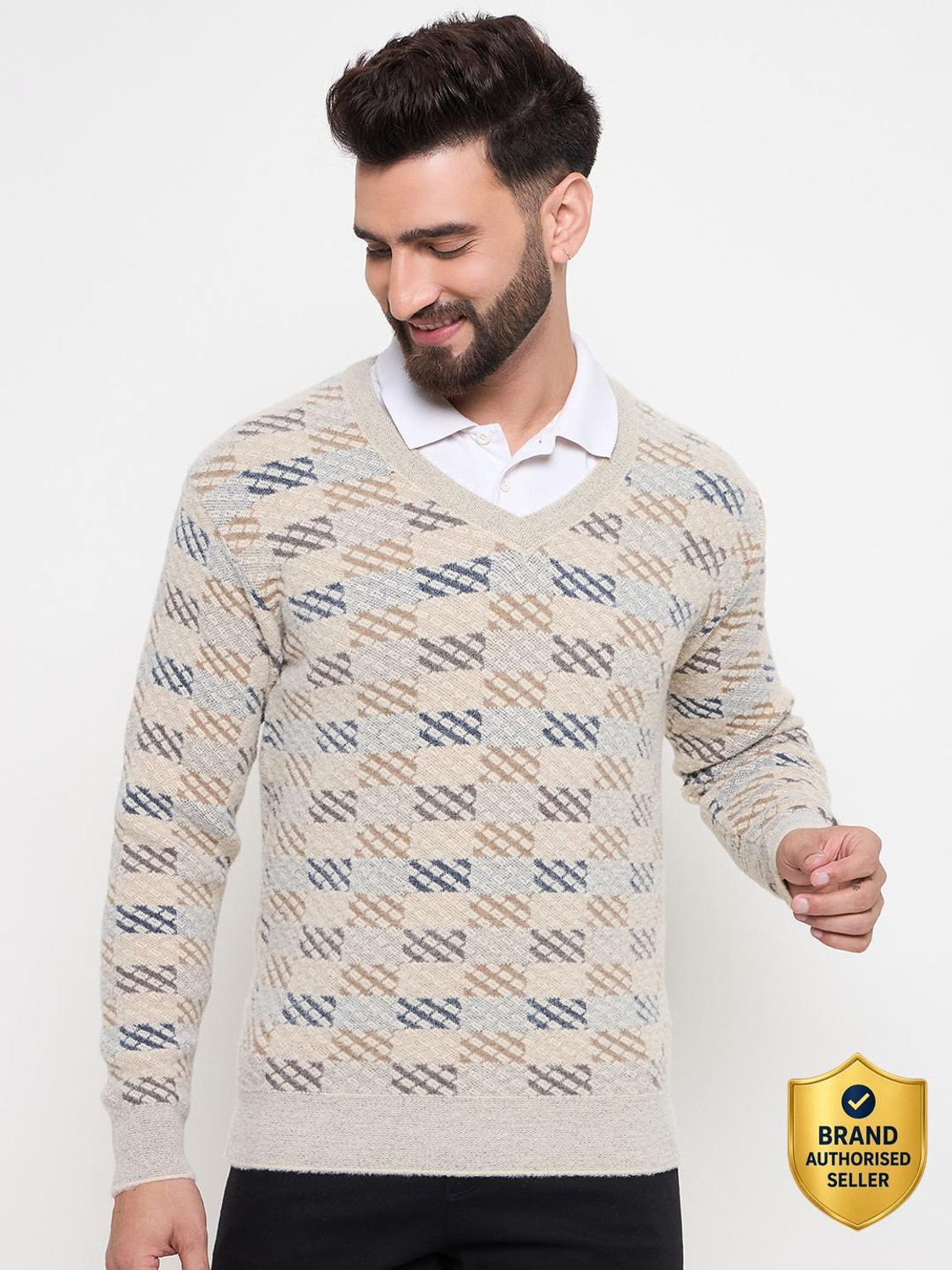 Image of MONTE CARLO Men Striped Round Neck Multicolor Sweater