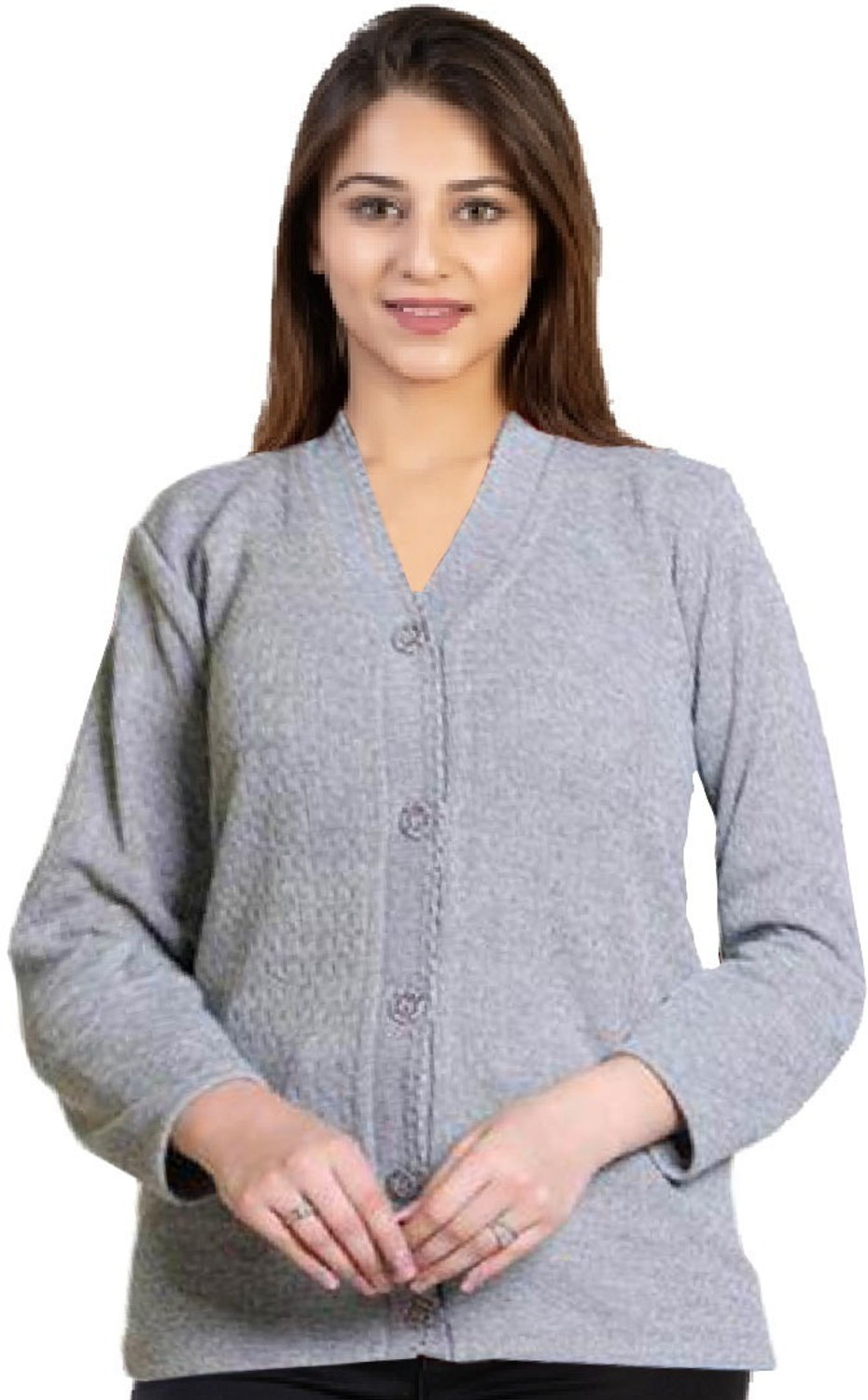 Image of Urban Decor Women Solid V Neck Brown Sweater