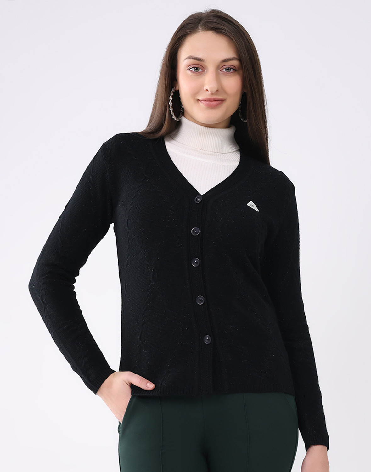 Image of MONTE CARLO Women Self Design V Neck Multicolor Sweater