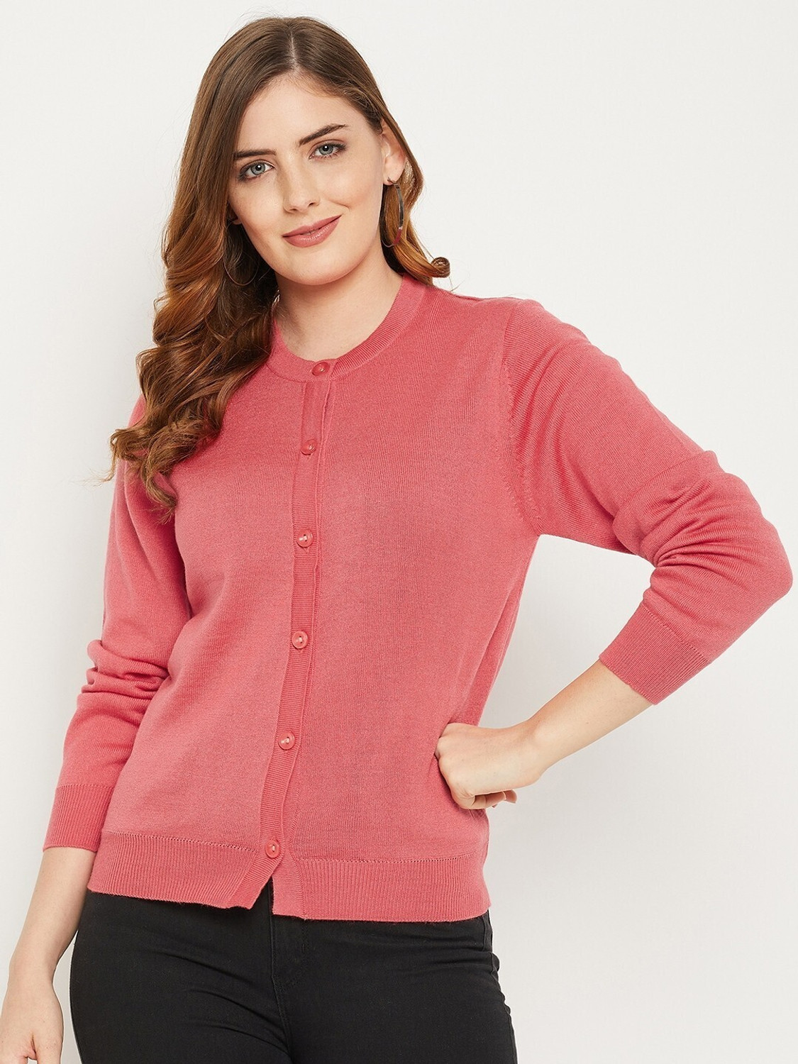 Image of Zigo Women Self Design V Neck Brown Sweater