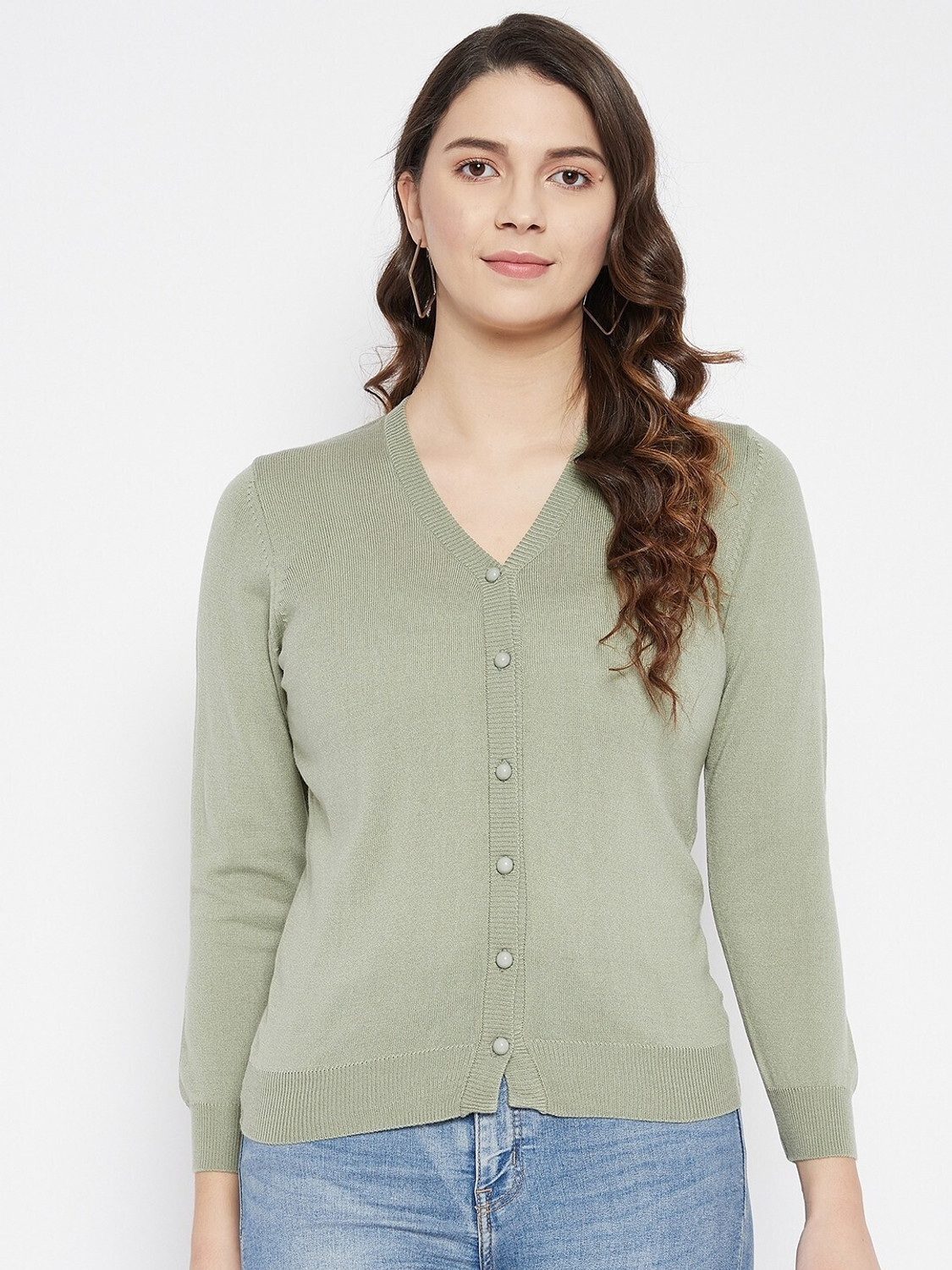 Image of Zigo Women Self Design V Neck Brown Sweater