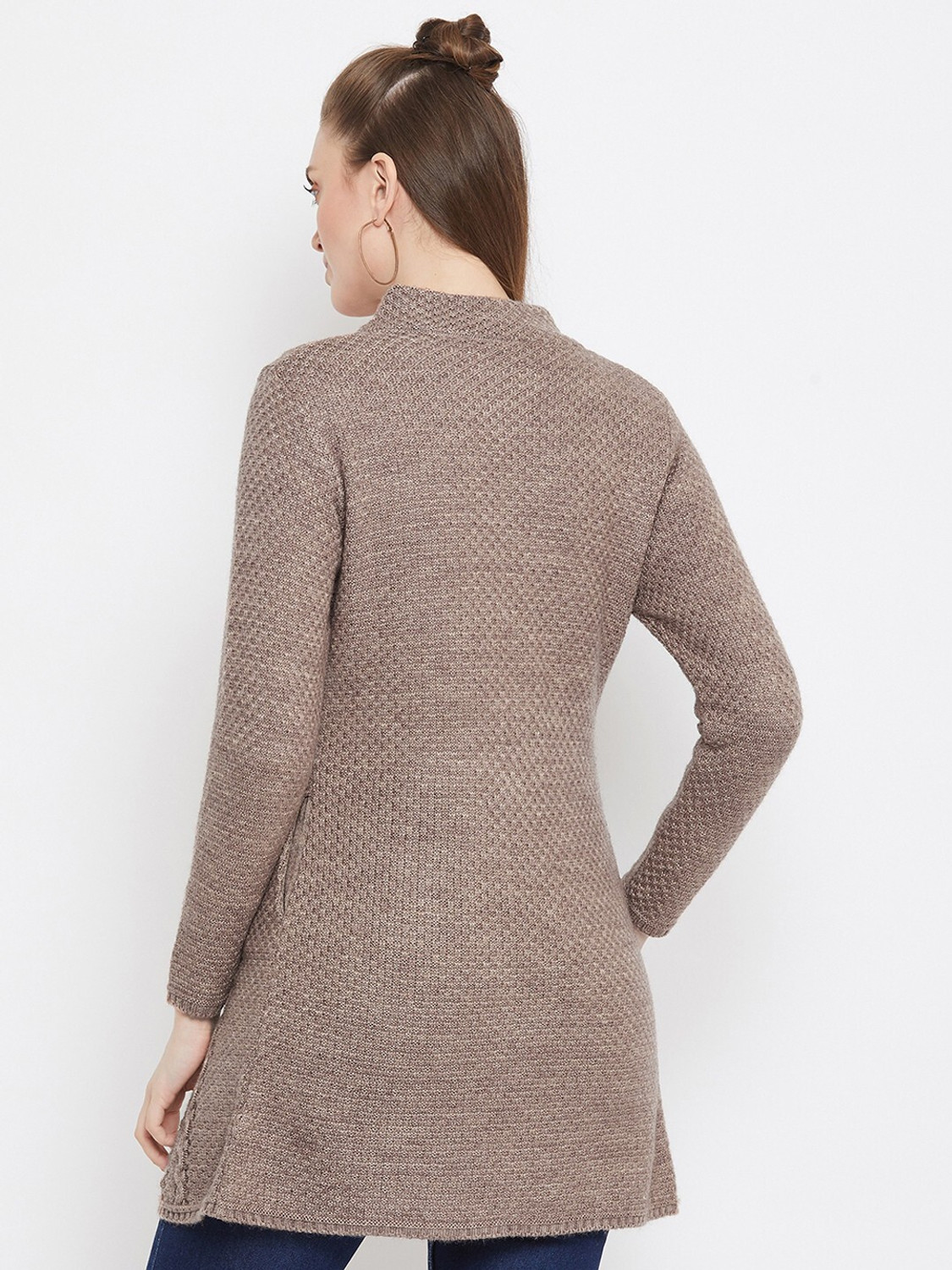 Image of Zigo Women Woven Round Neck Brown Sweater