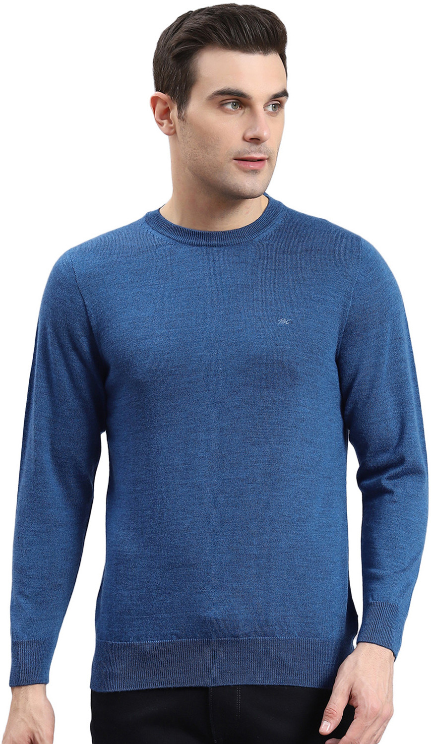 Image of MONTE CARLO Men Solid Round Neck Grey Sweater