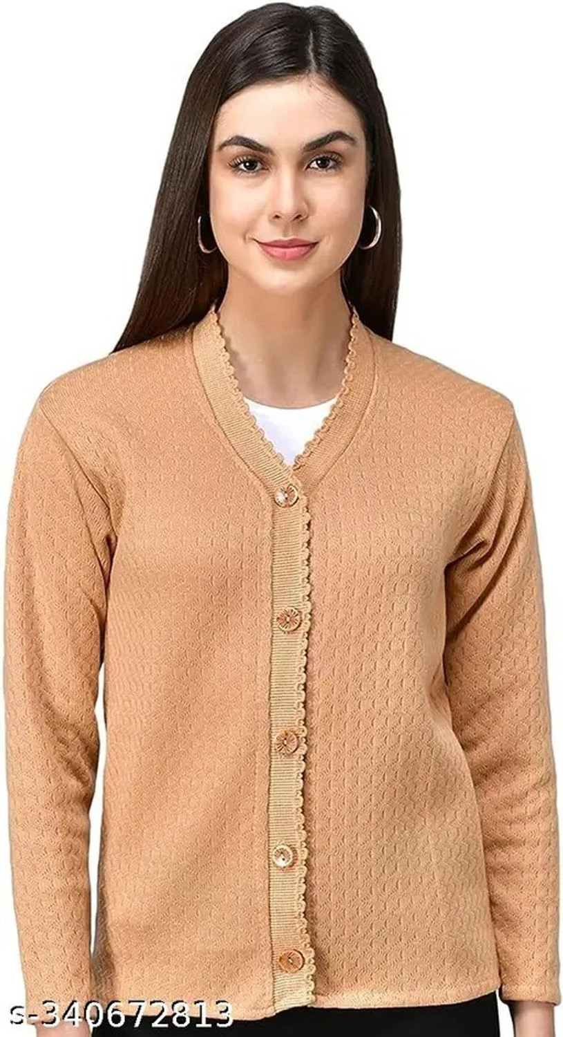 Image of Urban Decor Women Solid V Neck Brown Sweater