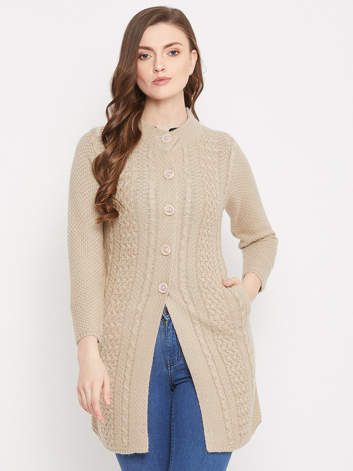 Image of Zigo Women Woven Round Neck Brown Sweater