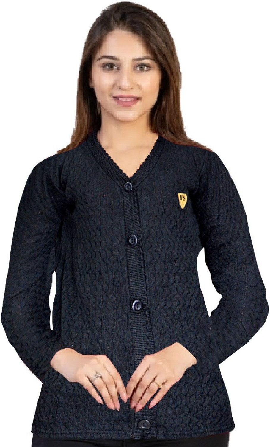 Image of Urban Decor Women Solid V Neck Brown Sweater