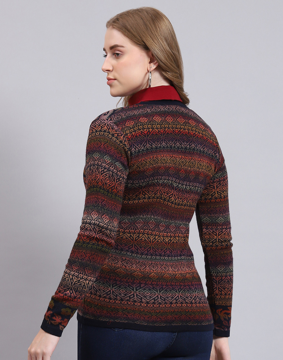 Image of MONTE CARLO Women Self Design V Neck Multicolor Sweater