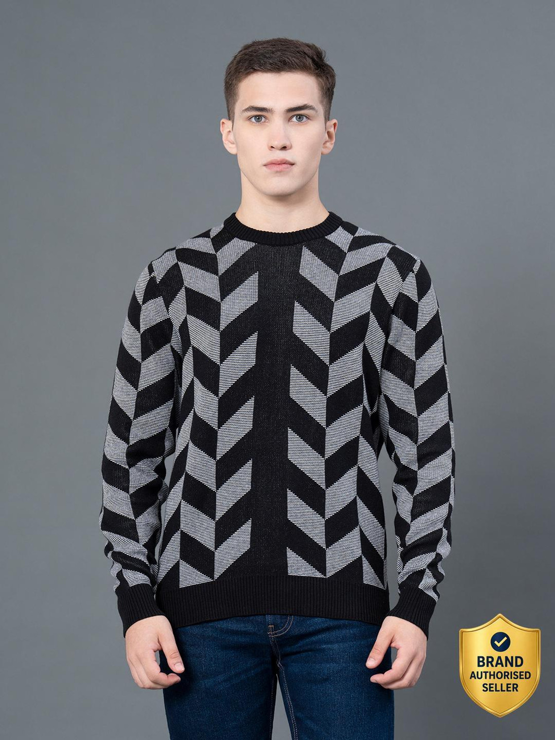 Image of MONTE CARLO Men Striped Round Neck Multicolor Sweater