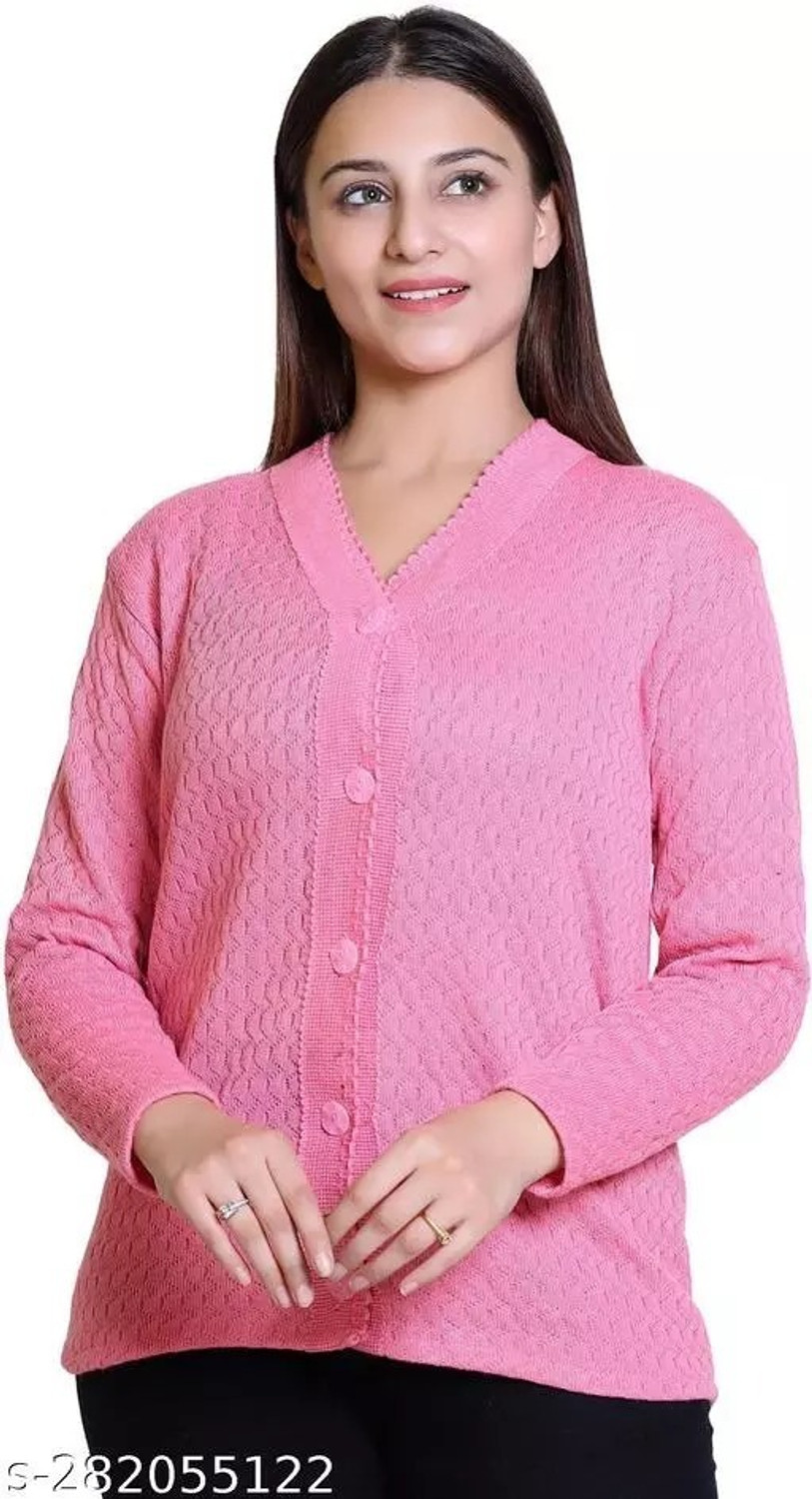 Image of Urban Decor Women Solid V Neck Brown Sweater