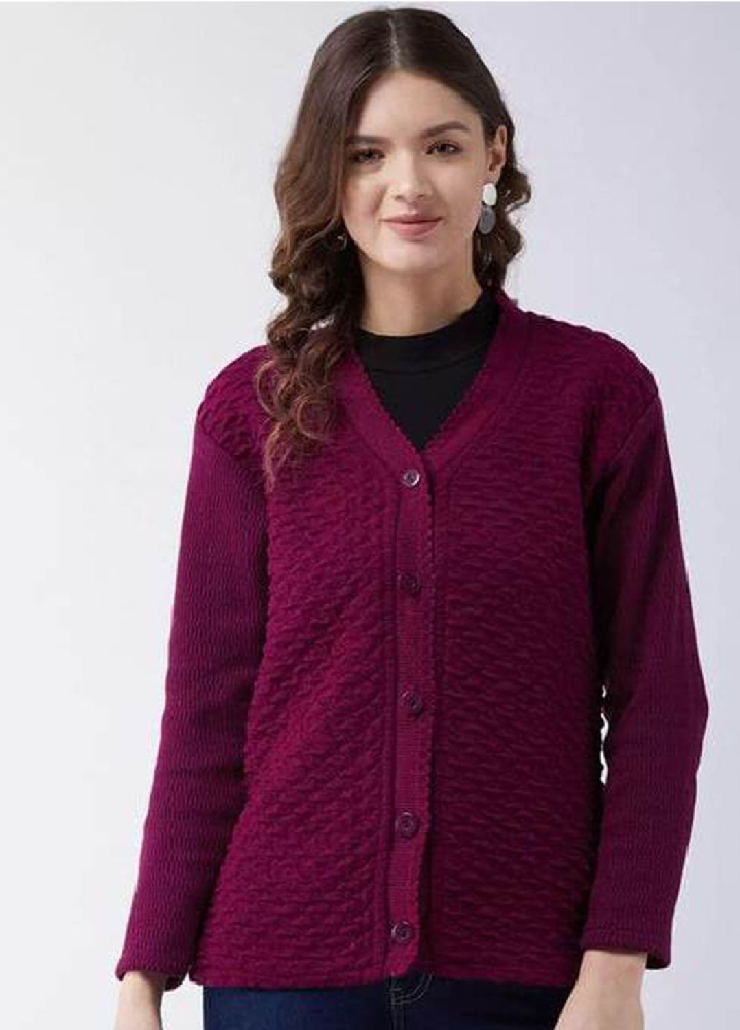 Image of Urban Decor Women Solid V Neck Brown Sweater