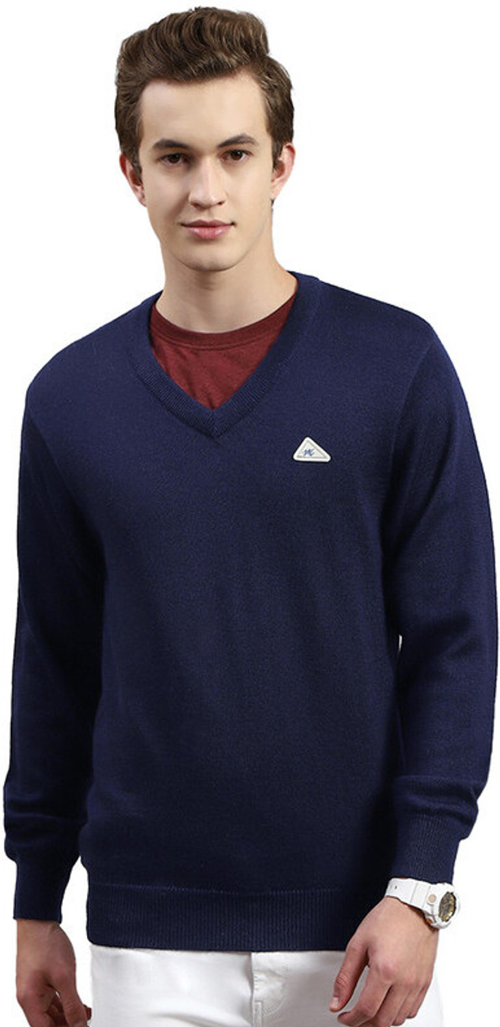 Image of MONTE CARLO Men Solid V Neck Grey Sweater