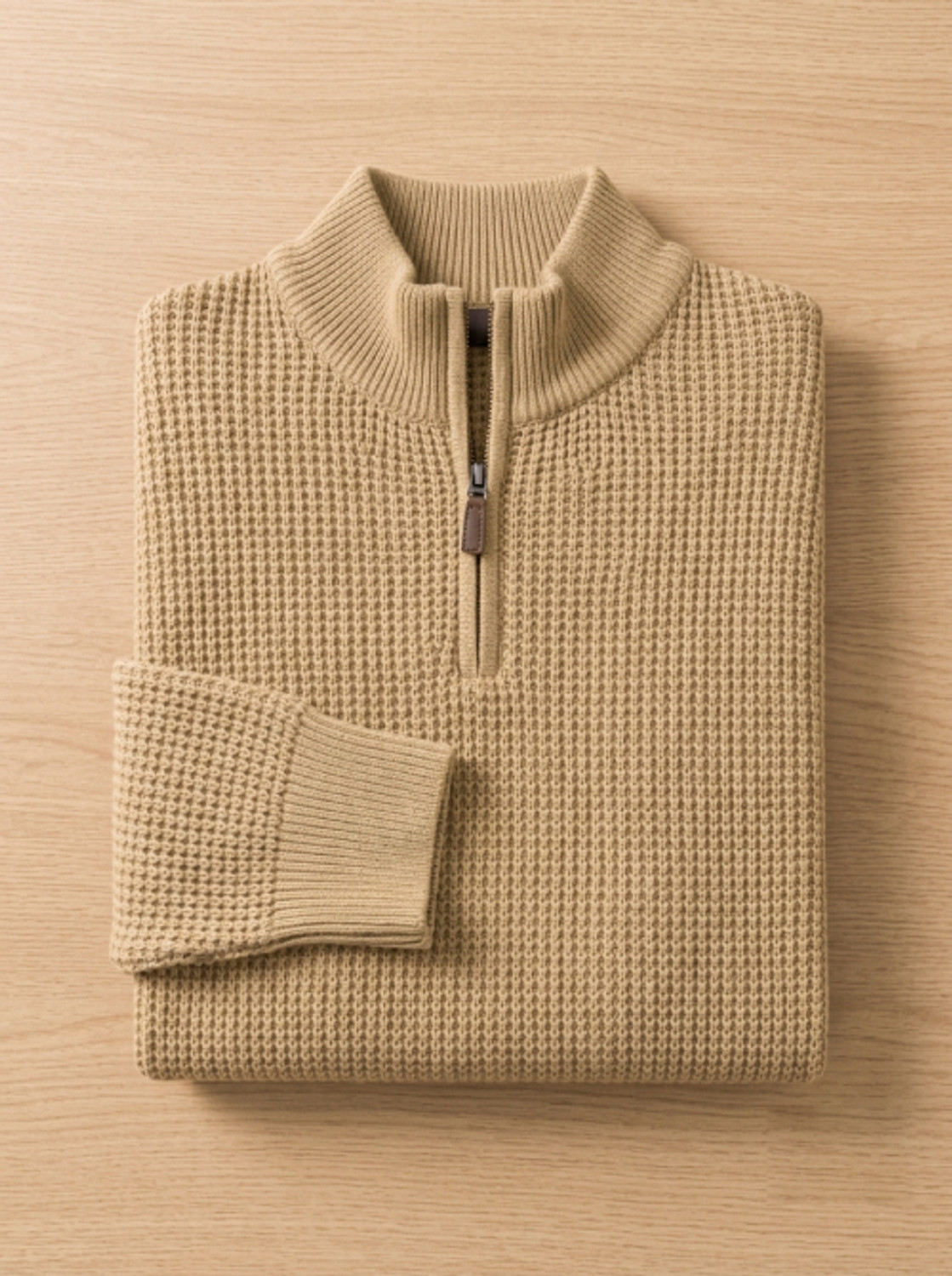 Libana Fashion Men Self Design High Neck Beige Sweater - Image 1