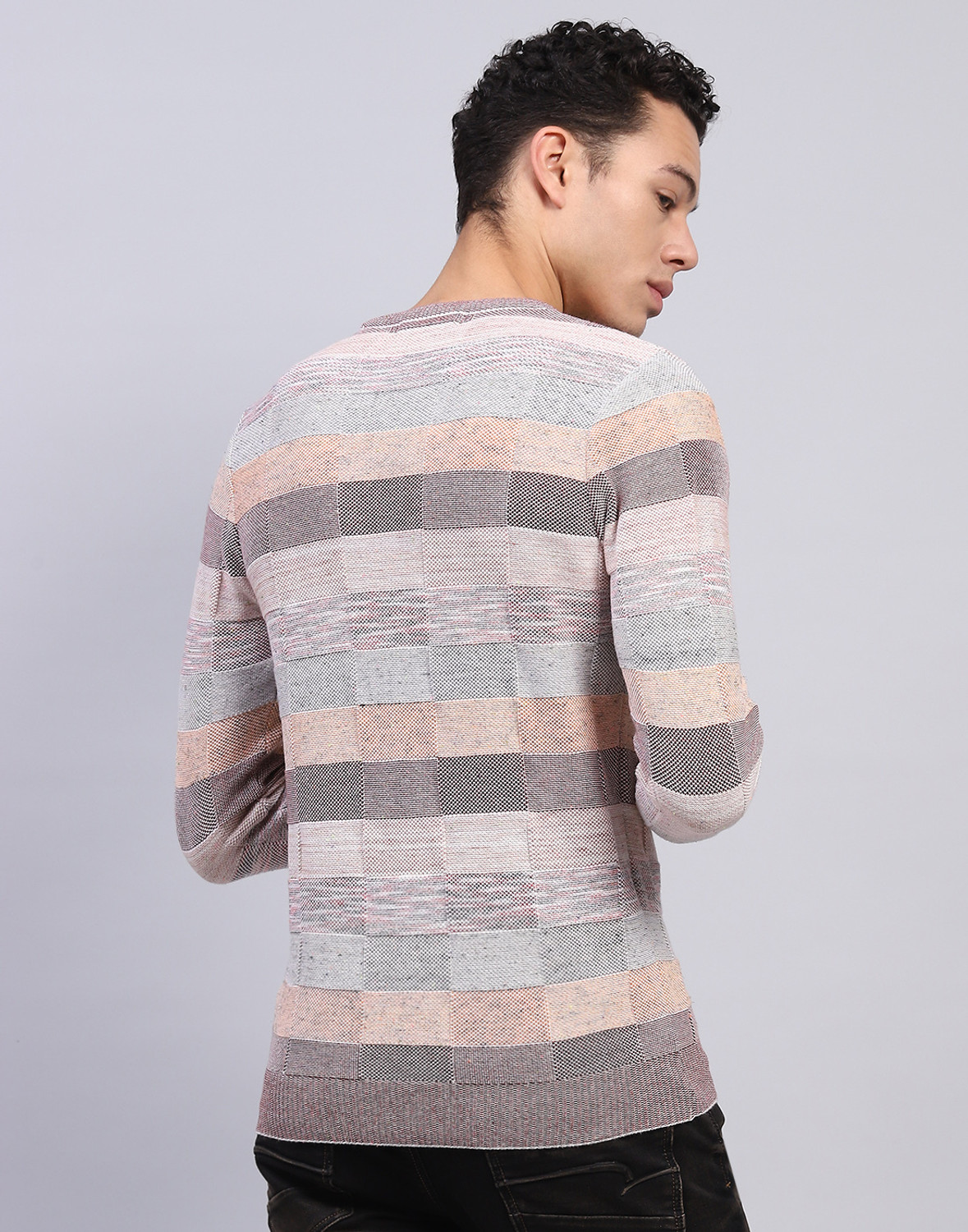 Image of MONTE CARLO Men Striped Round Neck Multicolor Sweater
