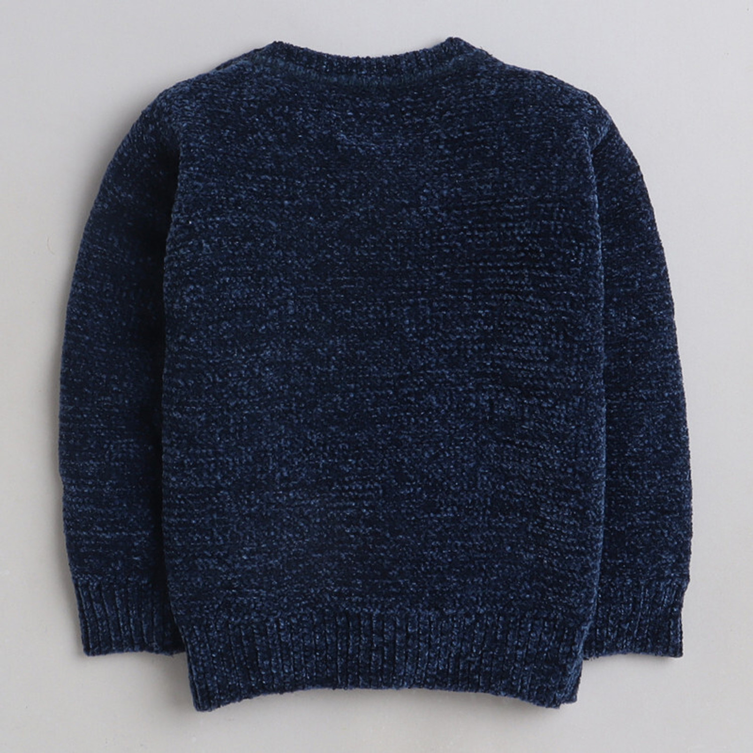 Image of Yellow Apple Baby Girls Self Design Round Neck Blue Sweater