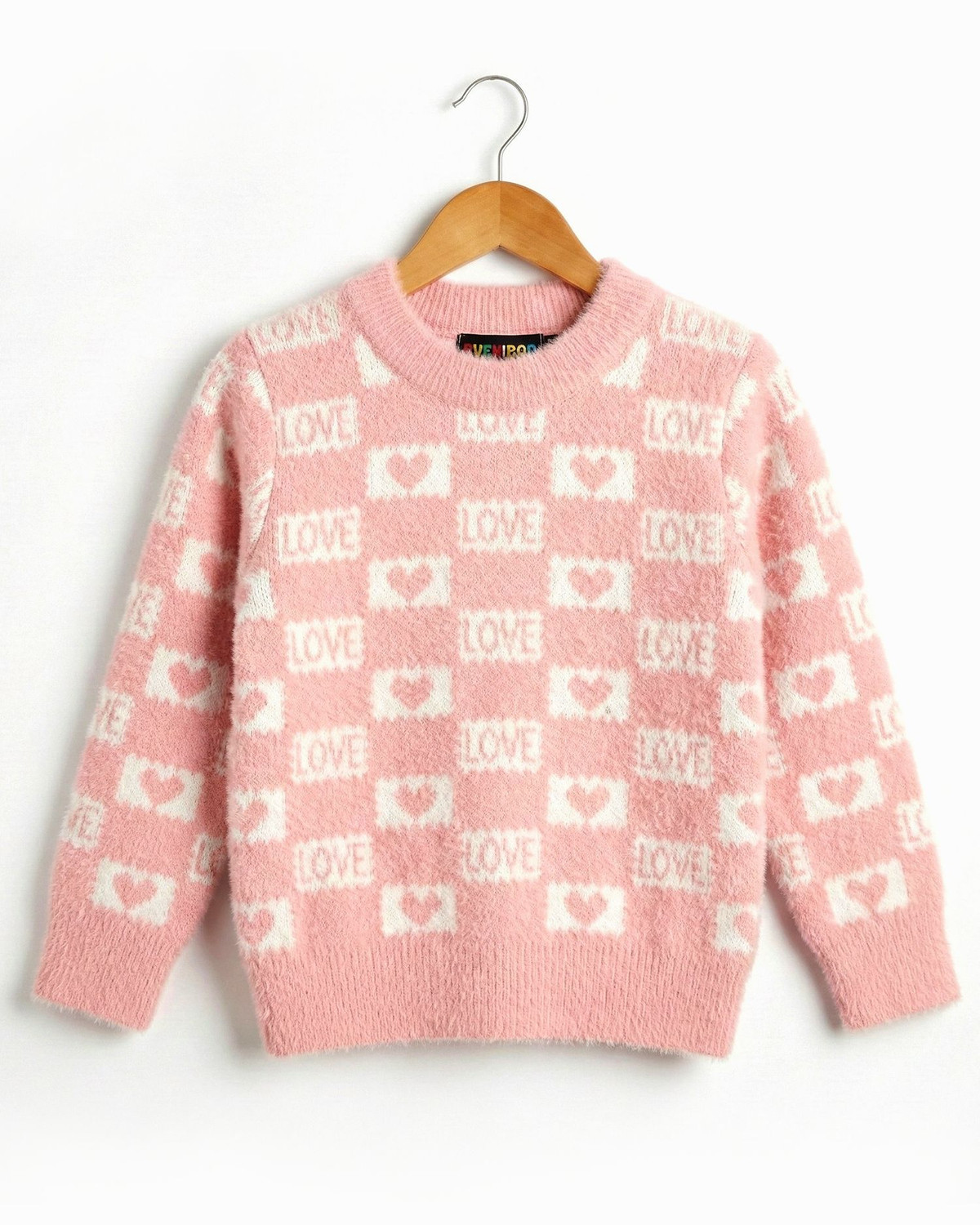 Image of Yellow Apple Baby Girls Self Design Round Neck Blue Sweater