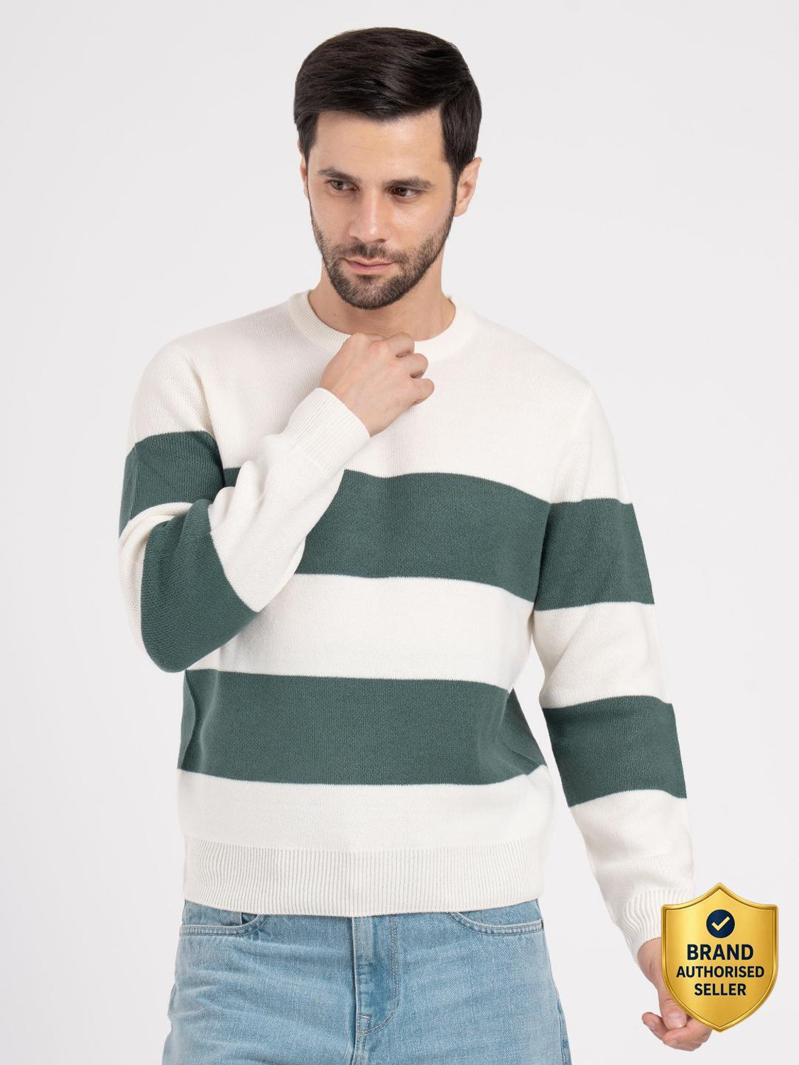 Image of FUGAZEE Men Floral Print High Neck Blue, Grey, White Sweater