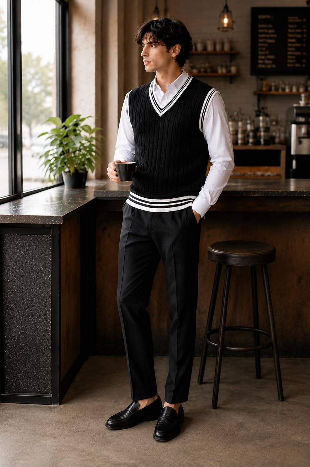 KaramKar Men V Neck Black Sweater - Image 1