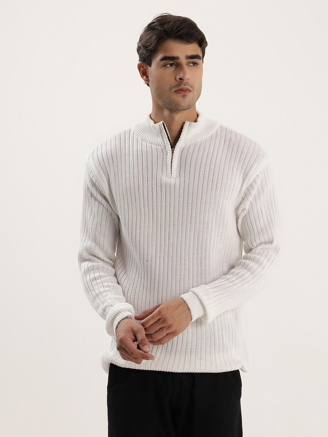 Image of FUGAZEE Men Floral Print High Neck Blue, Grey, White Sweater
