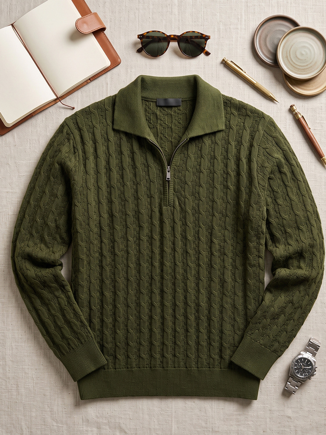 ANM D1 Men Dark Green Collared Neck Sweater - Image 1
