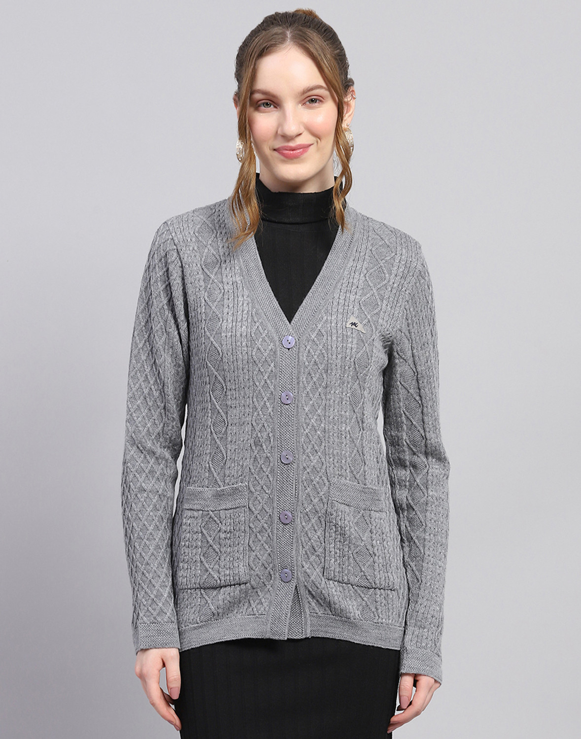 Image of MONTE CARLO Women Self Design V Neck Multicolor Sweater