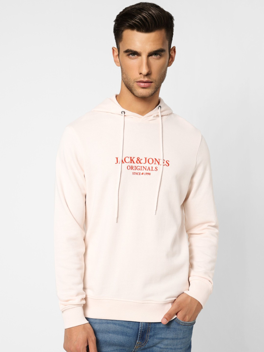 Image of JACK & JONES Men Full Sleeve Printed Hooded Sweatshirt