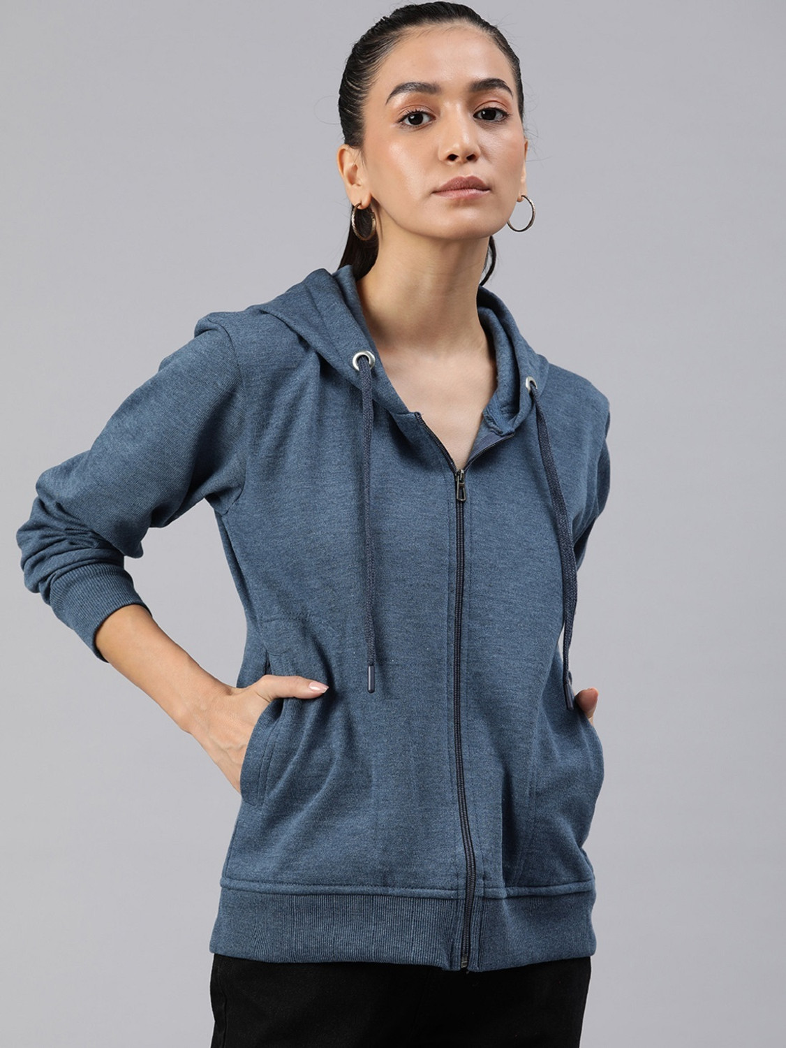 Image of ADBUCKS Women Full Sleeve Solid Hooded Sweatshirt