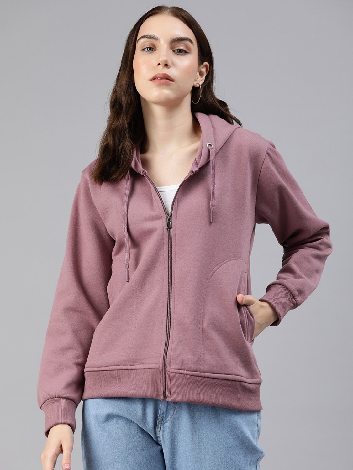 Image of ADBUCKS Women Full Sleeve Solid Hooded Sweatshirt