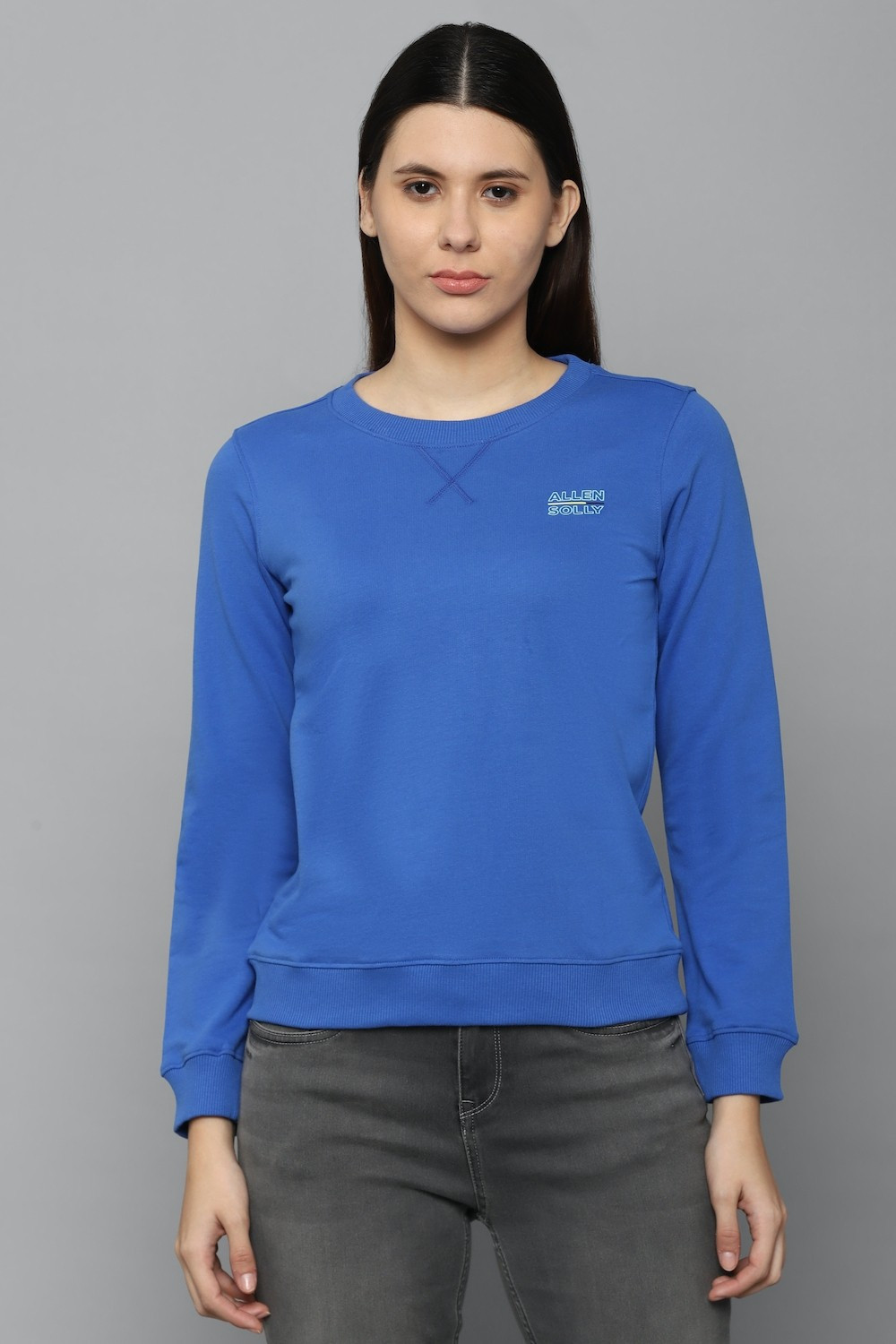 Image of Allen Solly Women 3 /4th Sleeve Solid Hooded Sweatshirt