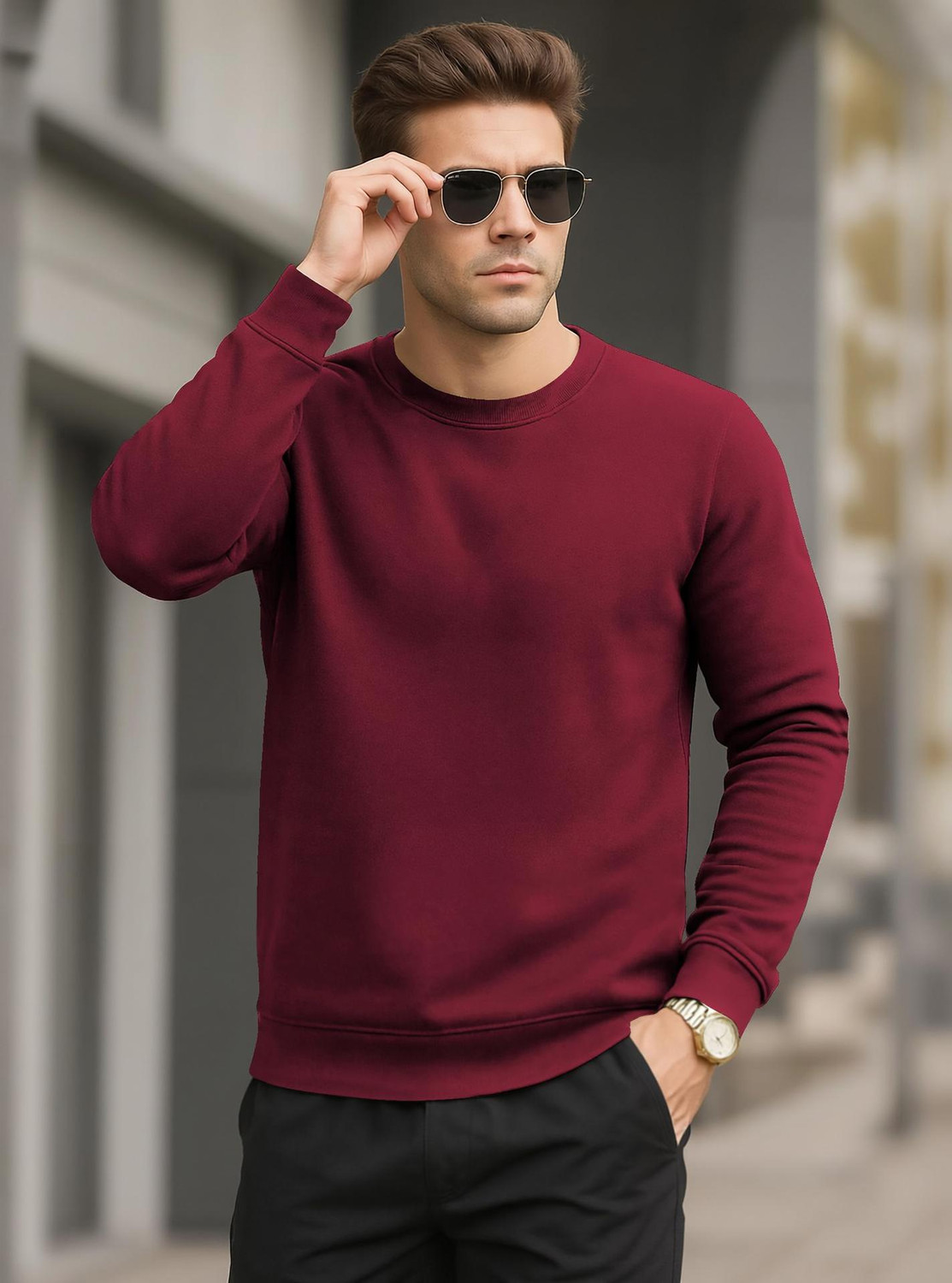 Image of Smart Colors Men Full Sleeve Solid Sweatshirt