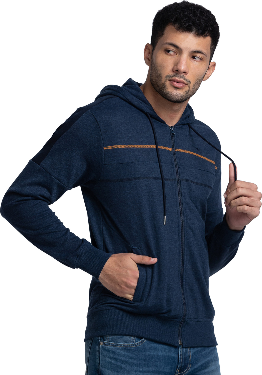 Image of PARK AVENUE Men Full Sleeve Solid Hooded Sweatshirt