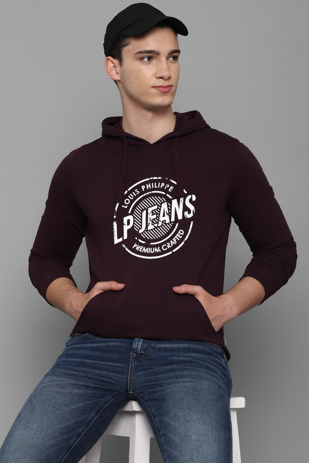 Image of LOUIS PHILIPPE Men Full Sleeve Graphic Print Hooded Sweatshirt