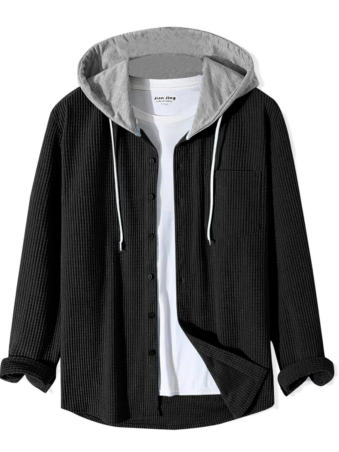 EyeBogler Men Self Design Casual Black, Grey Shirt - Image 4