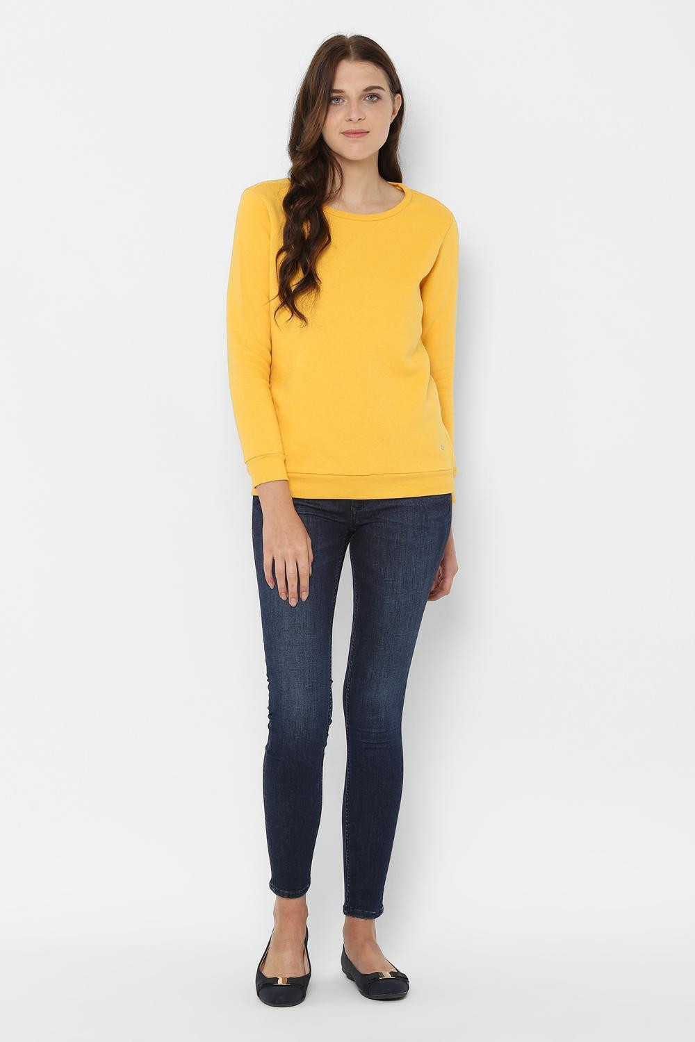 Image of Allen Solly Women 3 /4th Sleeve Solid Hooded Sweatshirt
