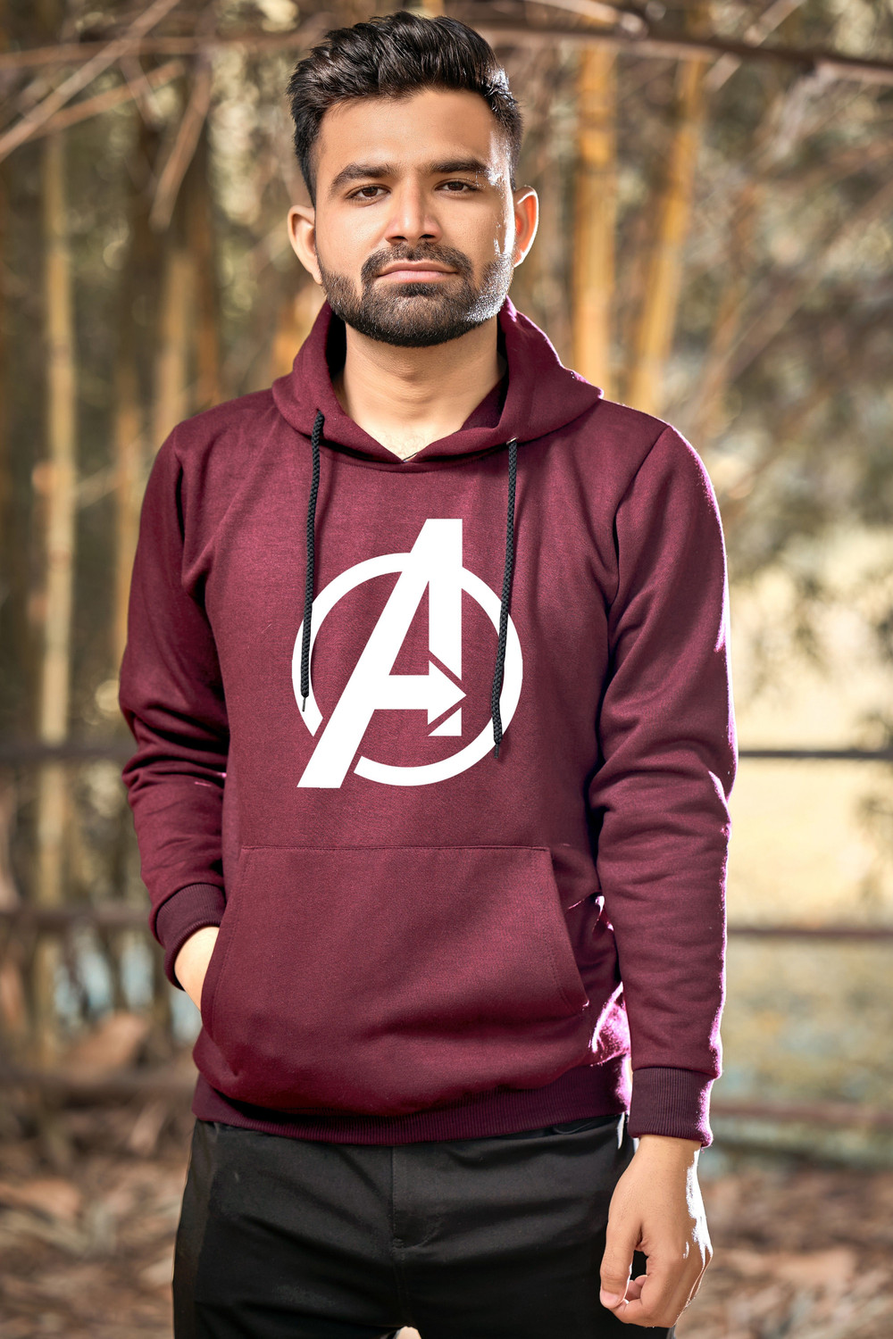 Image of JH MART Men Full Sleeve Printed Hooded Sweatshirt