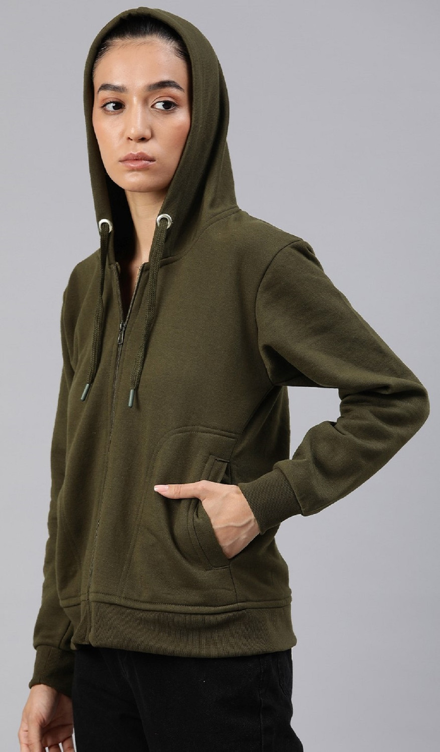 Image of ADBUCKS Women Full Sleeve Solid Hooded Sweatshirt