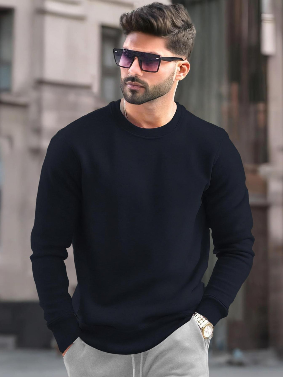 Image of Christy World Men Full Sleeve Color Block, Printed Sweatshirt