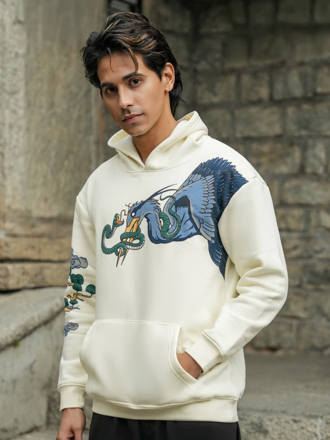 Image of DUDEME Men & Women Full Sleeve Graphic Print Reversible Hooded Sweatshirt