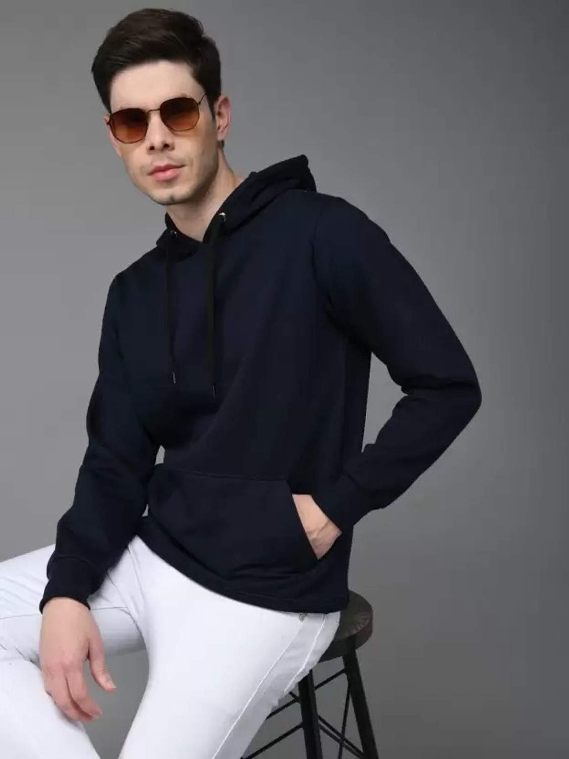 Image of Smartees Men Full Sleeve Solid Hooded Sweatshirt