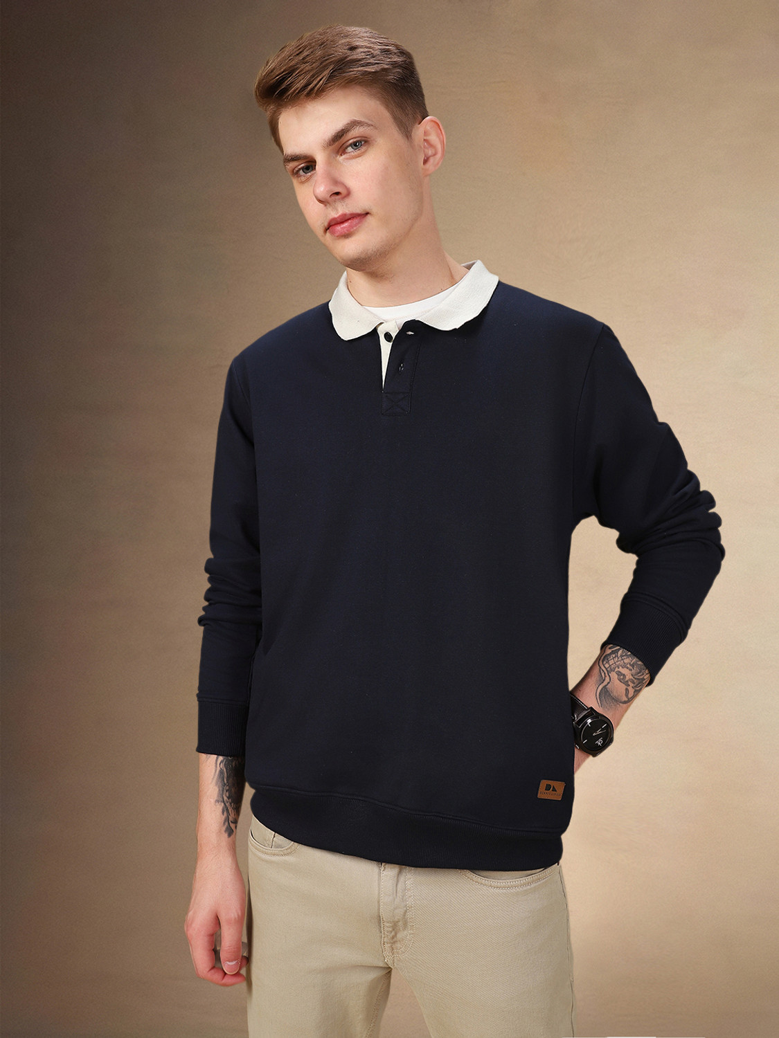 Dennis Lingo Men Full Sleeve Solid Sweatshirt - Image 1