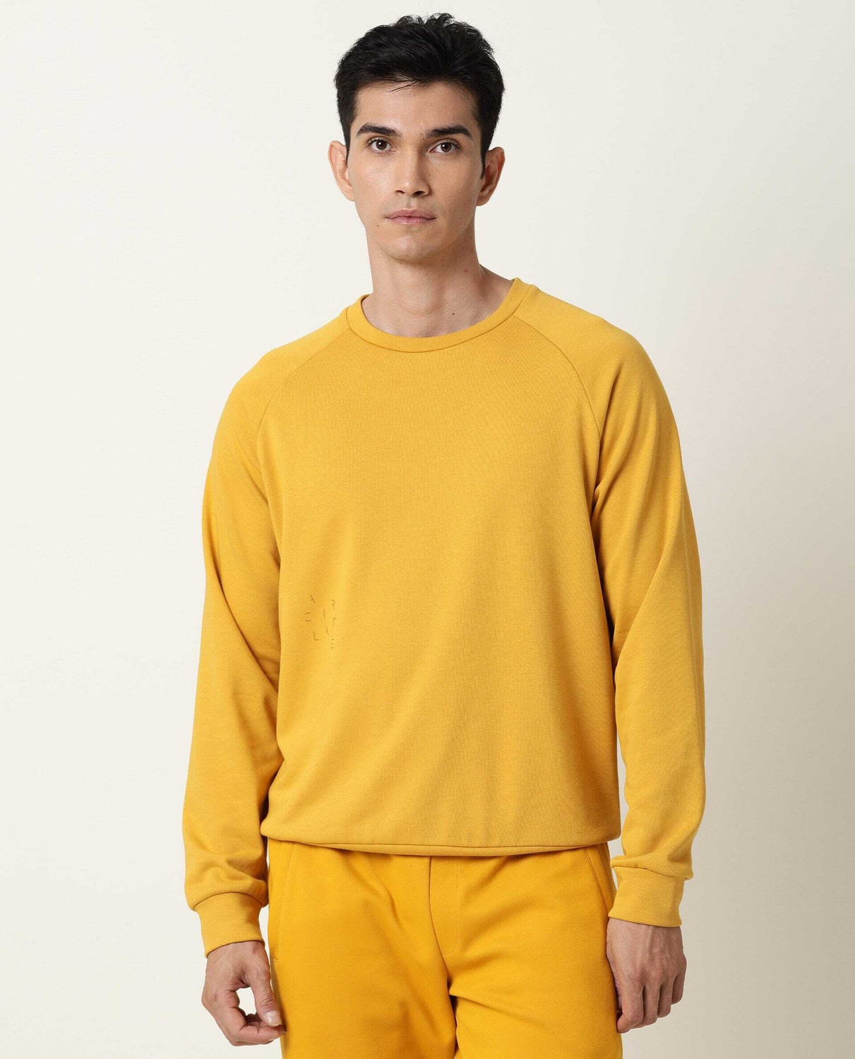 Image of RARE RABBIT Men Full Sleeve Solid Hooded Sweatshirt