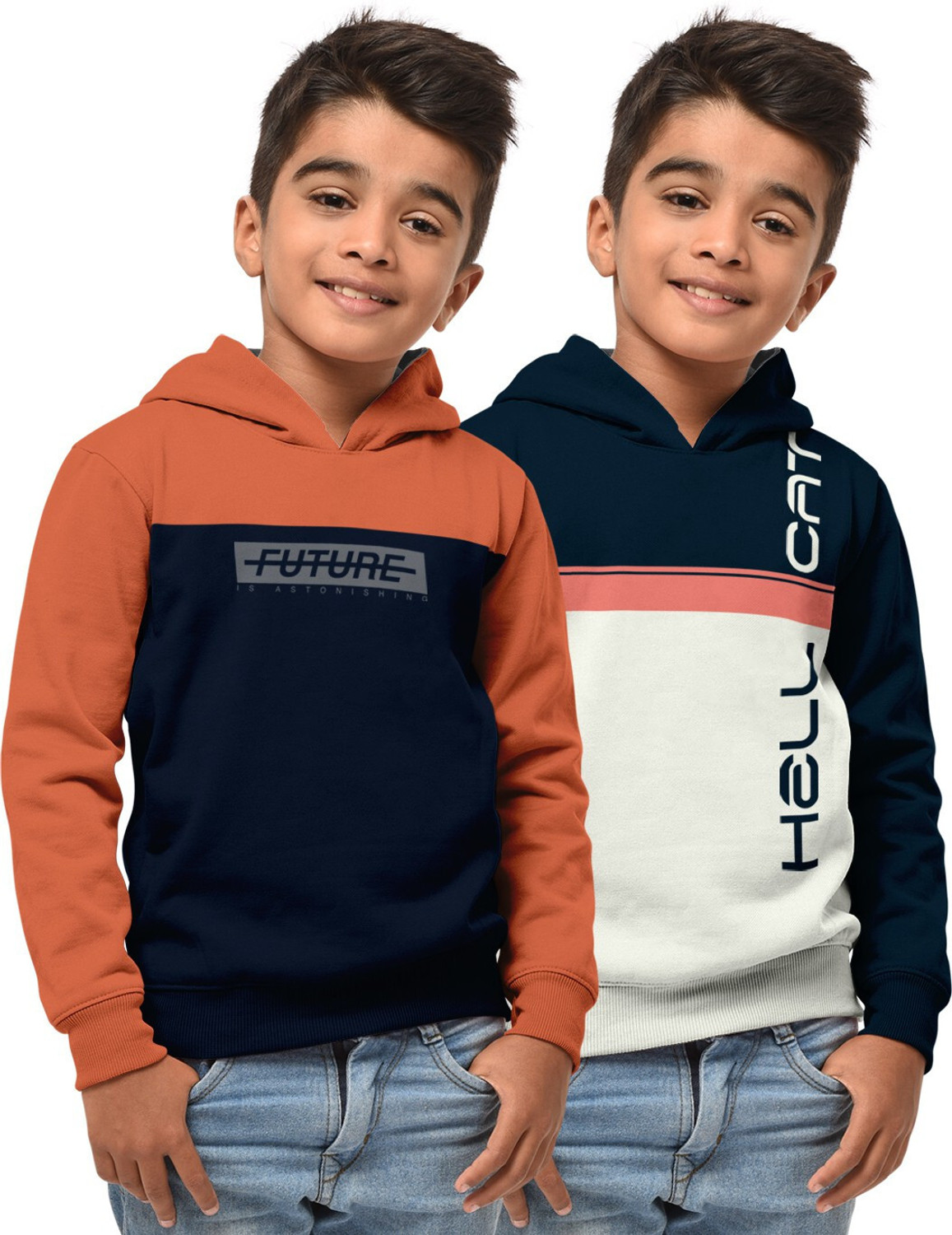 Image of BONKIDS Boys Full Sleeve Embroidered Hooded Sweatshirt