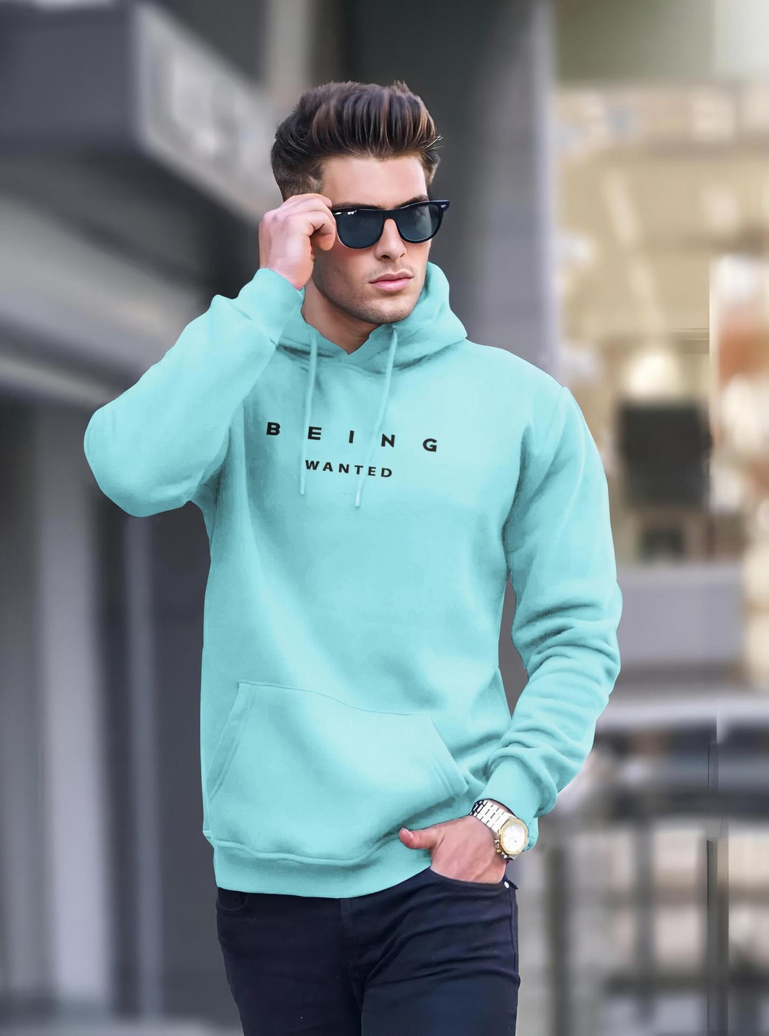 Image of HipHopTrends Men Full Sleeve Printed Hooded Sweatshirt