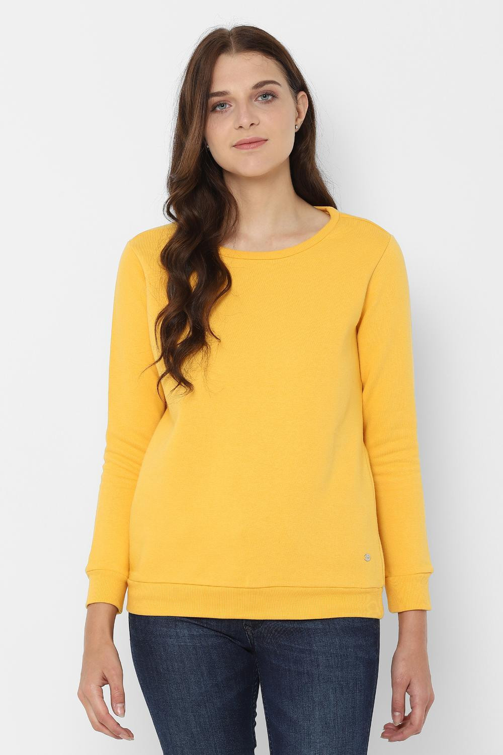 Image of Allen Solly Women 3 /4th Sleeve Solid Hooded Sweatshirt